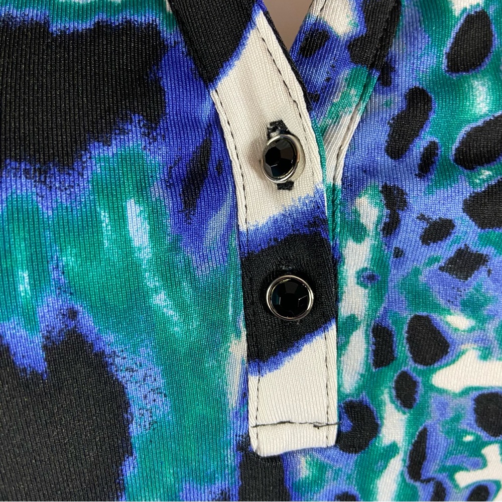 Chicos Sz 2 Zenergy Golf Abstract Polo Shirt Blue Women's Animal Print Blue - Picture 6 of 9